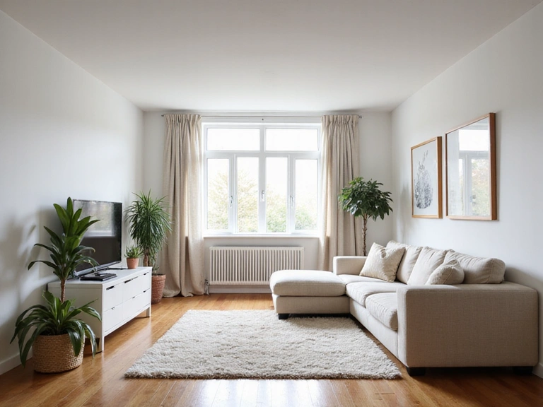 After image of a spacious, minimalist living room