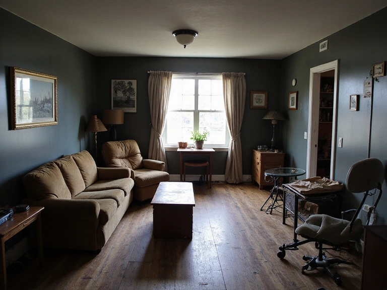 Before image of a cluttered living room