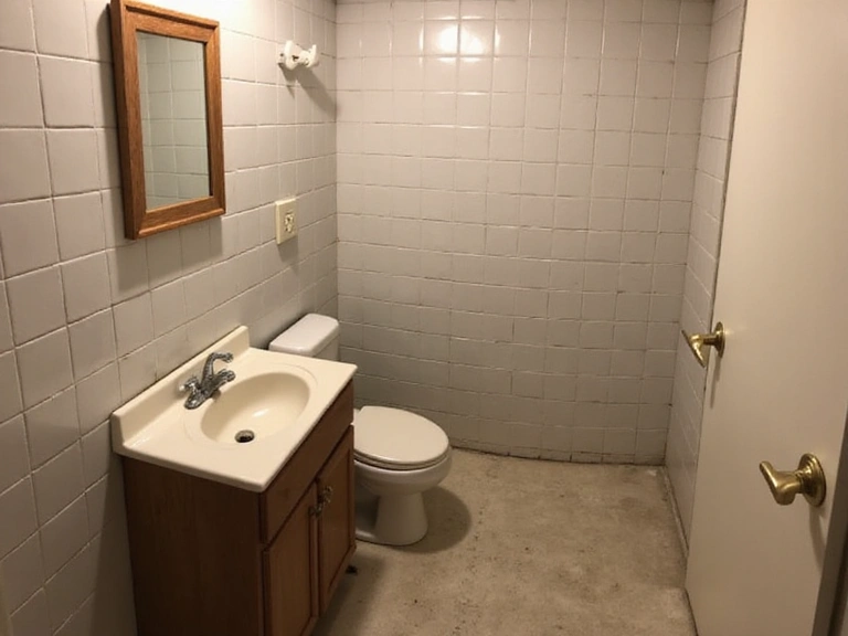 Before image of a small, outdated bathroom