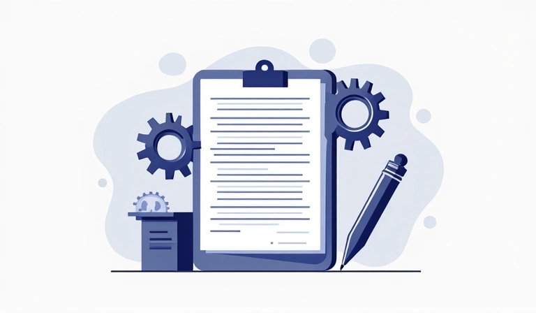 A digital illustration of a document being updated, with gears and a pen, representing policy changes and evolution.