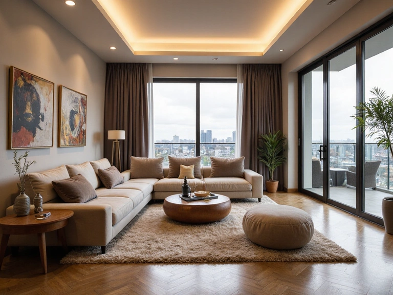 Beautifully designed living room with modern furniture and elegant decor
