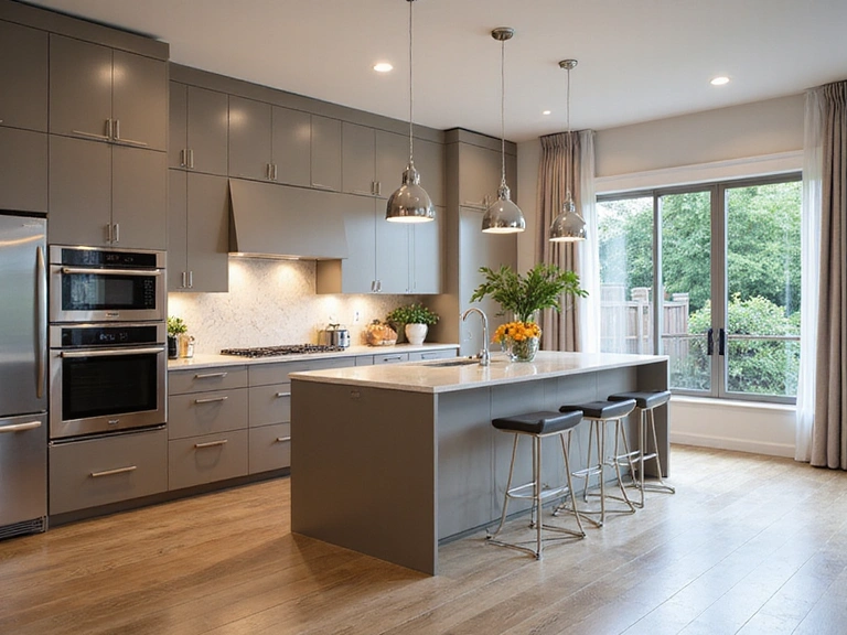 Stylish kitchen interior with modern appliances and a large island